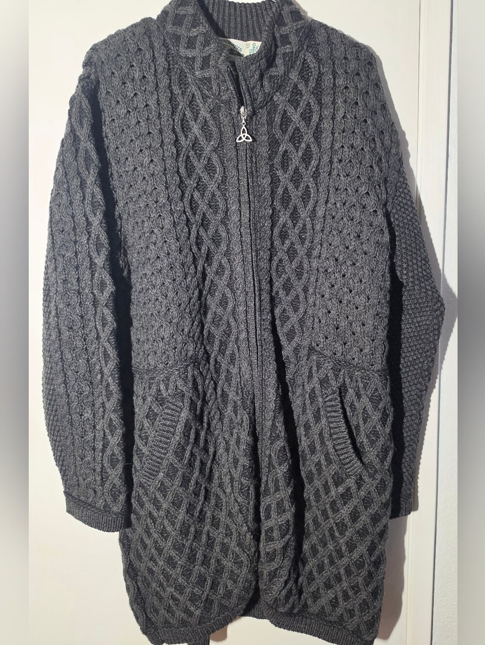 Aran Crafts Charcoal Cable-Knit Zip Cardigan